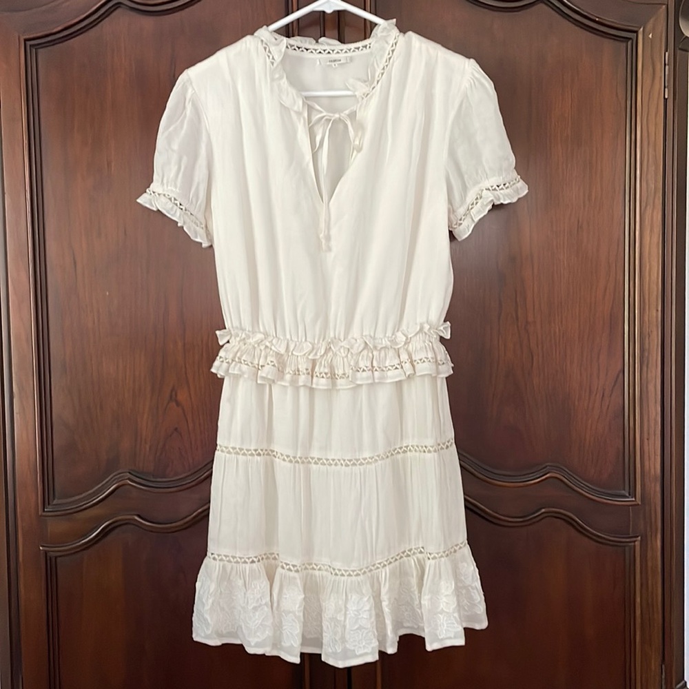 Tularosa Cream Boho Mini Dress Small Ruffle Cottagecore Prairie Festival